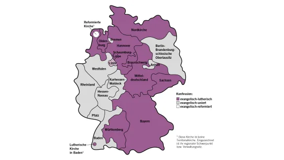 Karte mit den deutschen Mitgliedskirchen des LWB, Grafik: J. Herden Karte mit den deutschen Mitgliedskirchen des LWB, Grafik: J. Herden