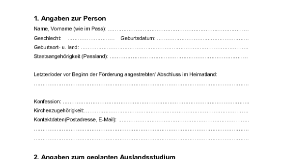 Anfragebogen um ein Stipendium in den kirchlich-theologischen Programmen