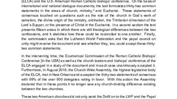 Position Paper of the Ecumenical Studies Committee on the American Document "Declaration on the Way: Church, Ministry, and Eucharist"