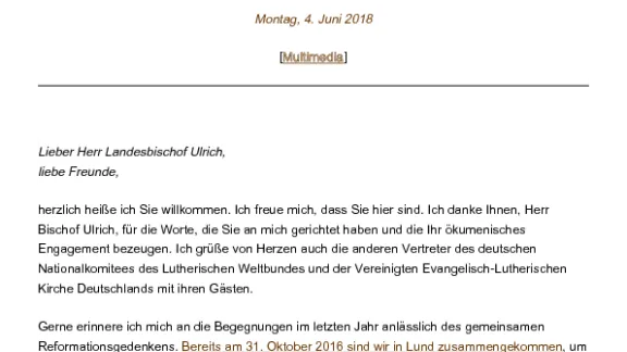 Ansprache von Papst Franziskus an die Delegation des DNK/LWB