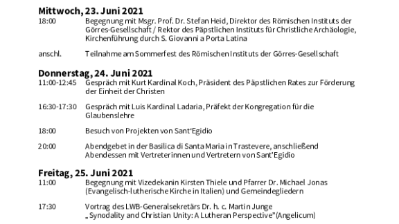 Programm der Begenungsreise in Rom