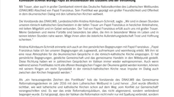 DNK/LWB trauert um Papst Franziskus