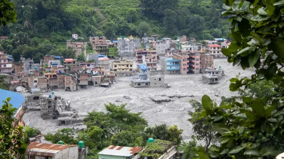 Die durch die Flutwelle im Distrikt Nuwakot in Nepal zerstörten Gebiete. Foto: LWB Nepal