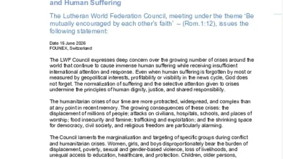 Statement: LWF Council Statement on Protracted Crises and Human Suffering 
