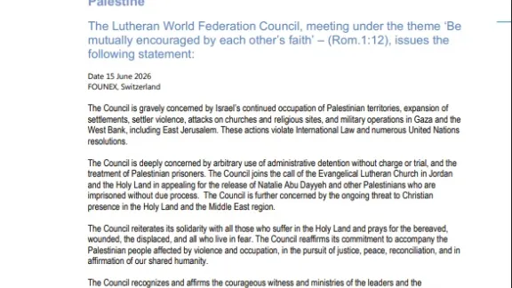 Statement: LWF Council Statement on Justice and Peace in Palestine